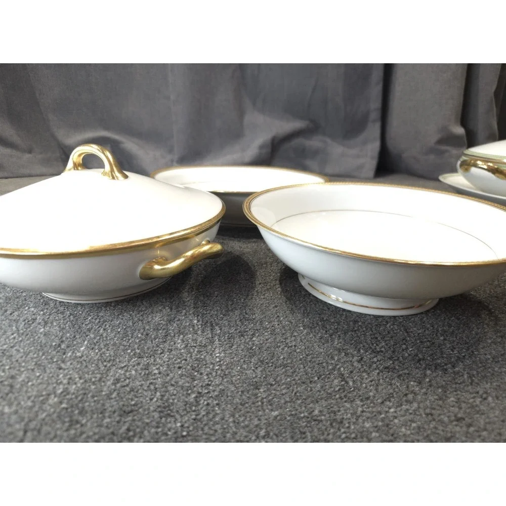 Haviland Limoges France Gold Trim Covered Serving Dish & Bowls 3pc Set AS-IS